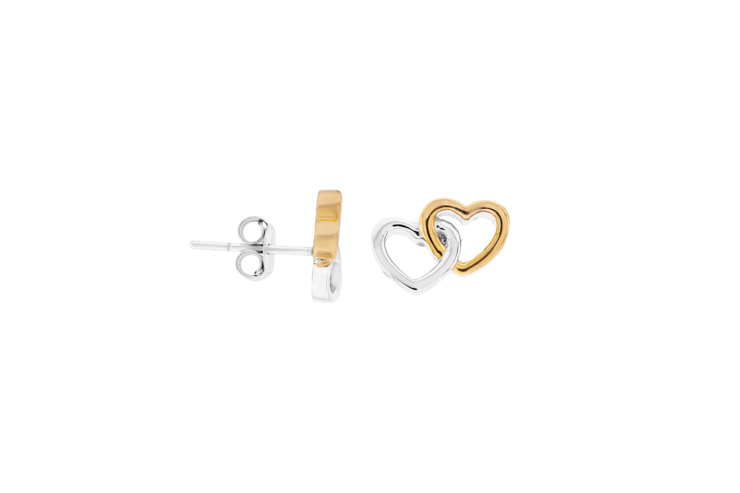 Pendiente plata 925 bicolor corazones 