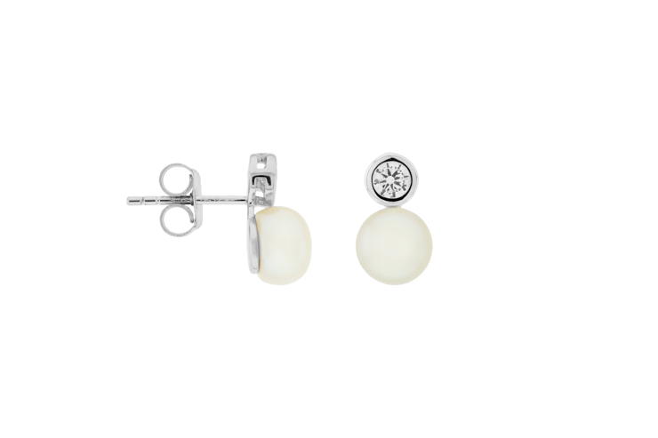 Silver 925 earring fresh water pearl 8mm & cz