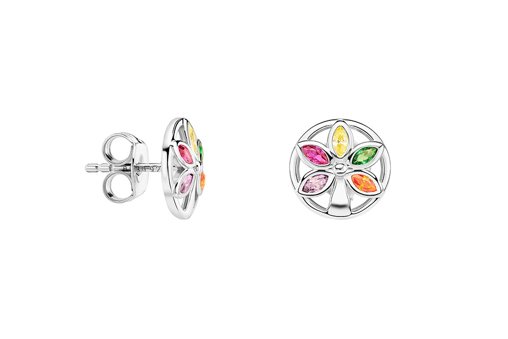 Pendiente plata 925 flor mix de zirconita 