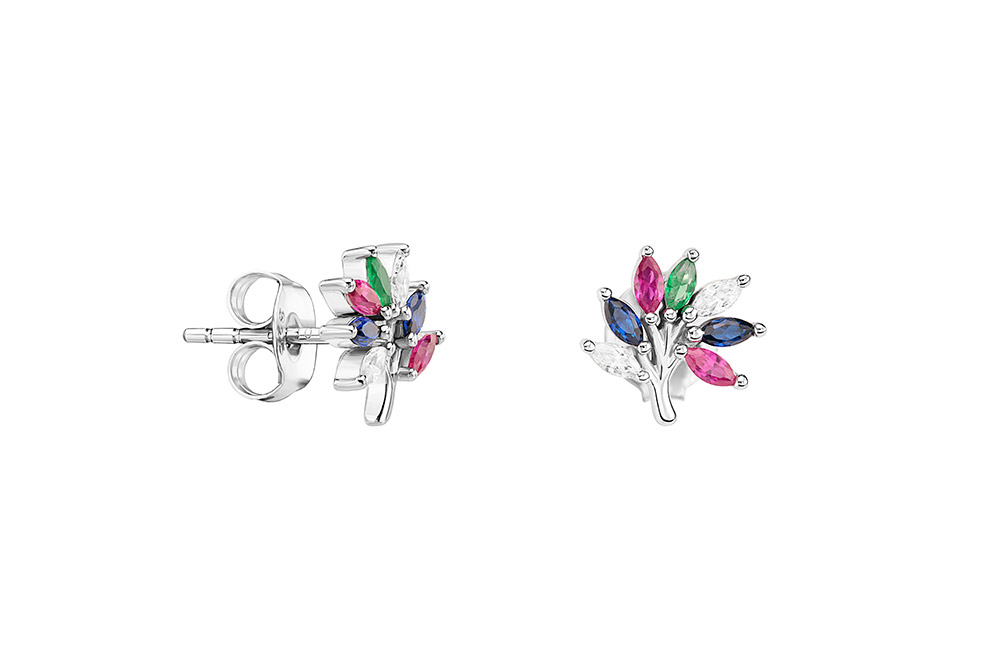 Pendiente plata 925 rama con mix de zirconitas 