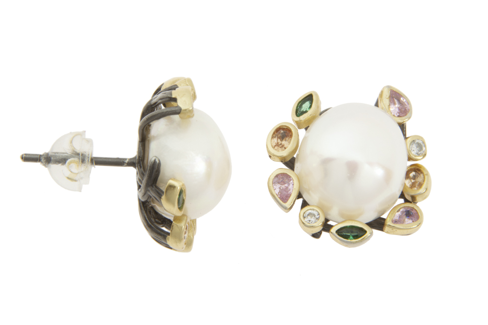 Pendiente plata 925  zirconitas mix con perla 10mm 