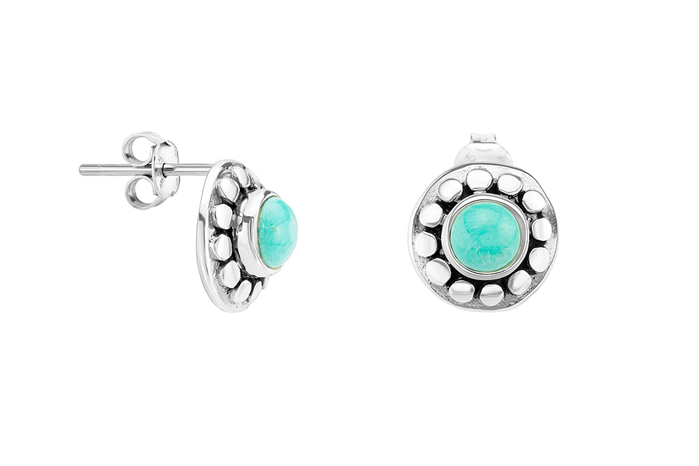 Pendiente plata 925 flor con turquesa presión 