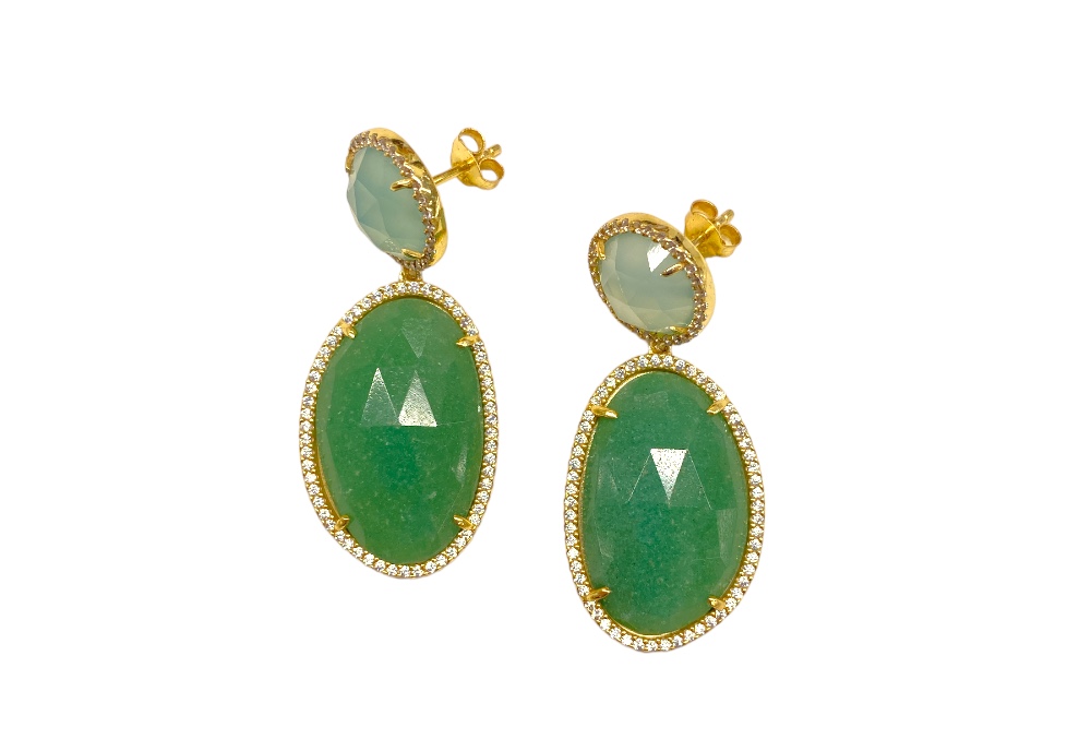 Searring green aventurine, blue chalcedony, cz