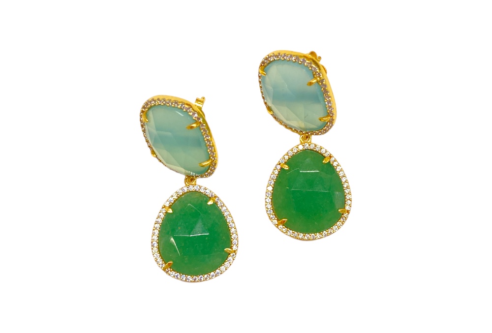 Pend. plata  aventurina verde. calcedonia azul. cz 