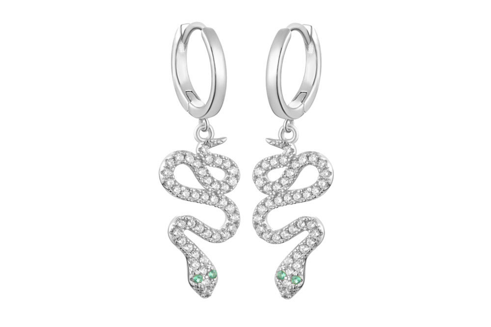 Pendiente aro plata 925 serpiente zirconita 