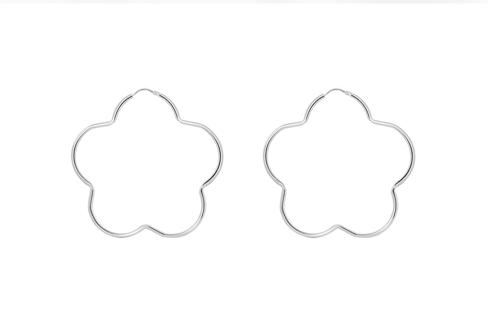 Sterling silver flower hoop earring