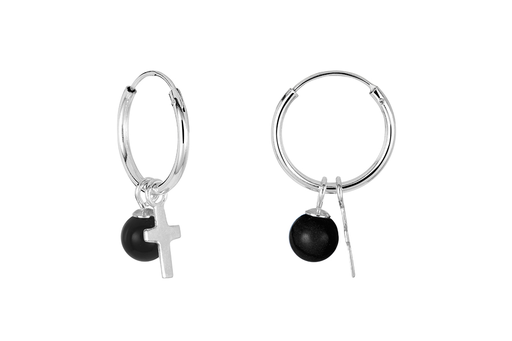 Sterling silver cross & bead earring hoop