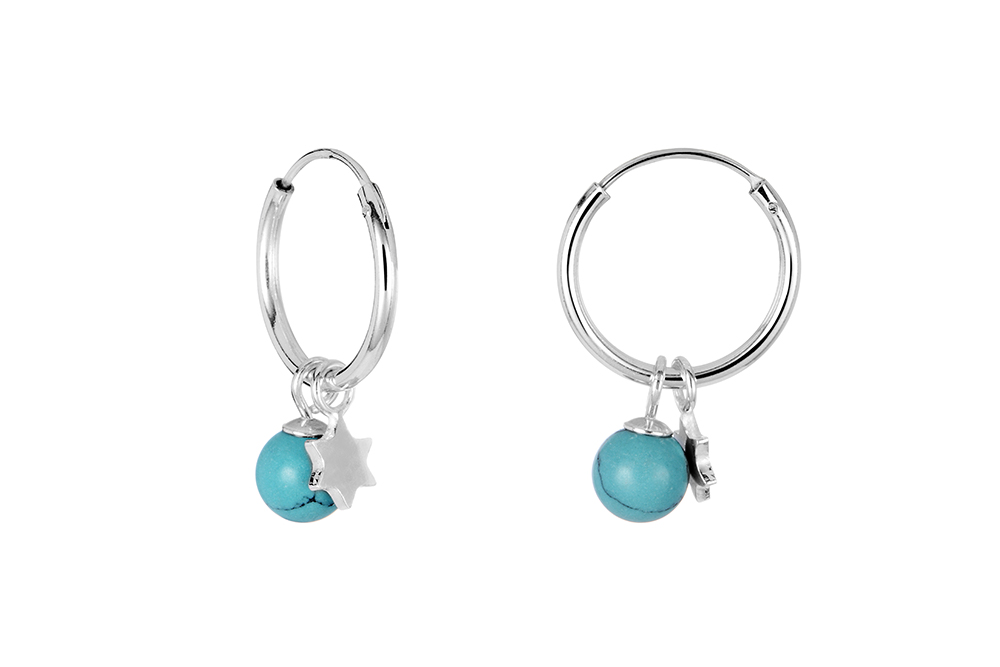 [15719EE150GTUPL] Sterling silver star & bead earring hoop