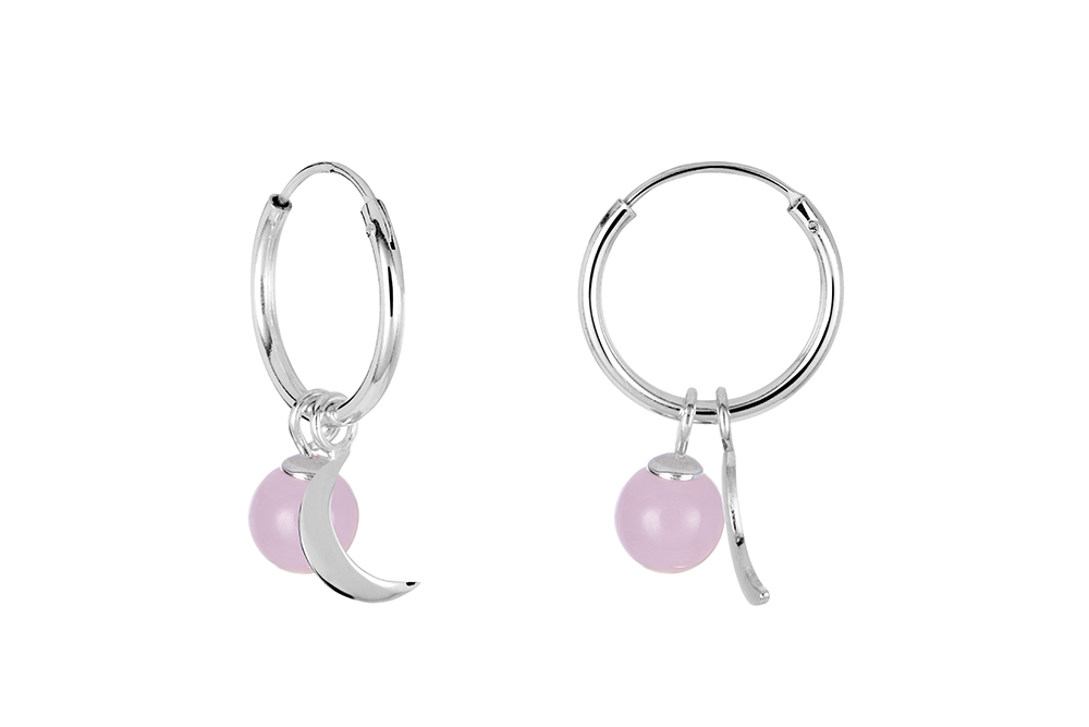 Sterling silver moon & bead earring hoop
