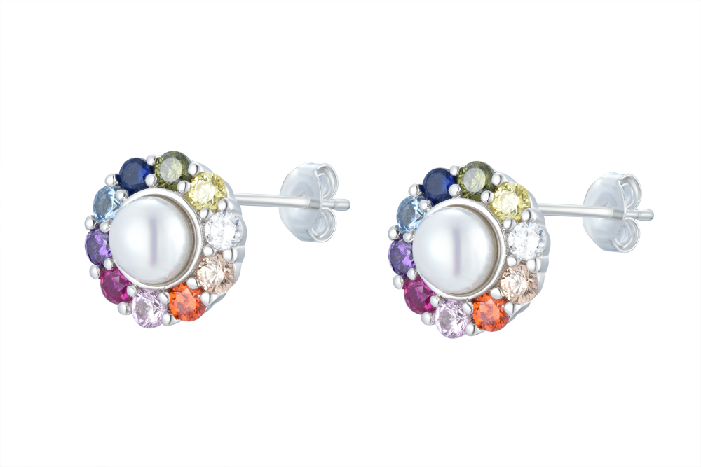 Pendiente plata 925 zirconitas con perla 5mm