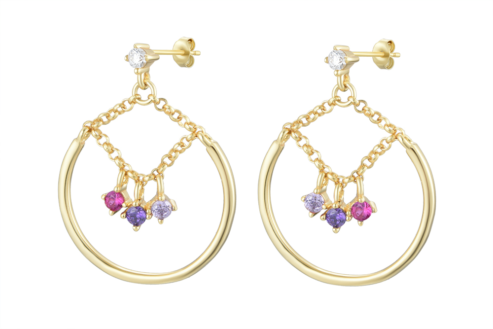 Sterling silver open circle chain with mix zirconia earring