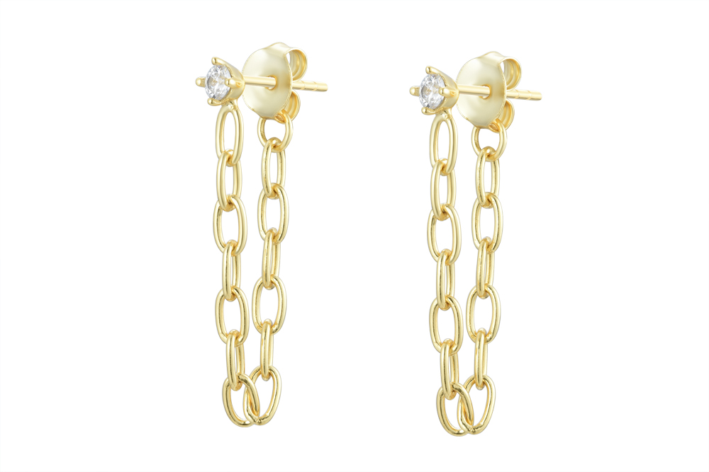 Sterling silver chain with zirconia 3mm earring