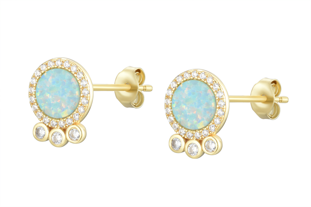 Sterling silver opal & cz earring