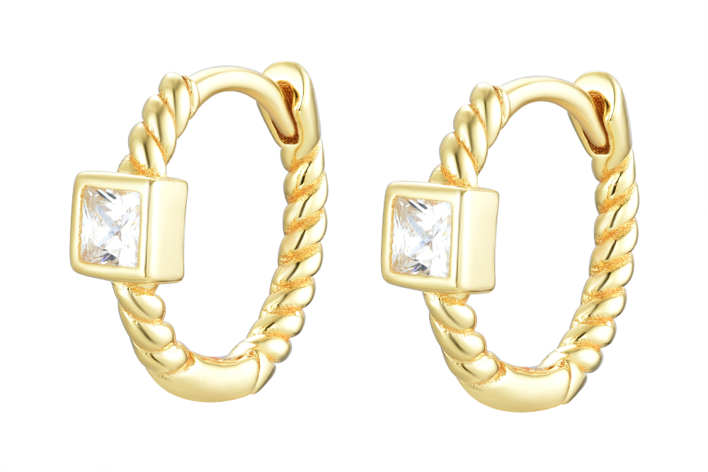 Sterling silver squared zirconia hoop earring