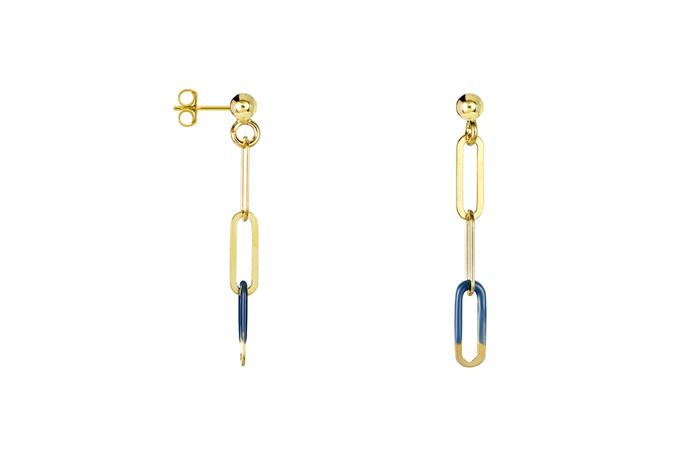 Sterling silver link chain enamel earring