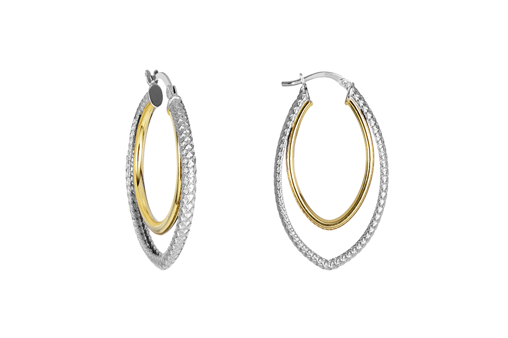 Pendiente plata 925 doble  aro ovalado bicolor