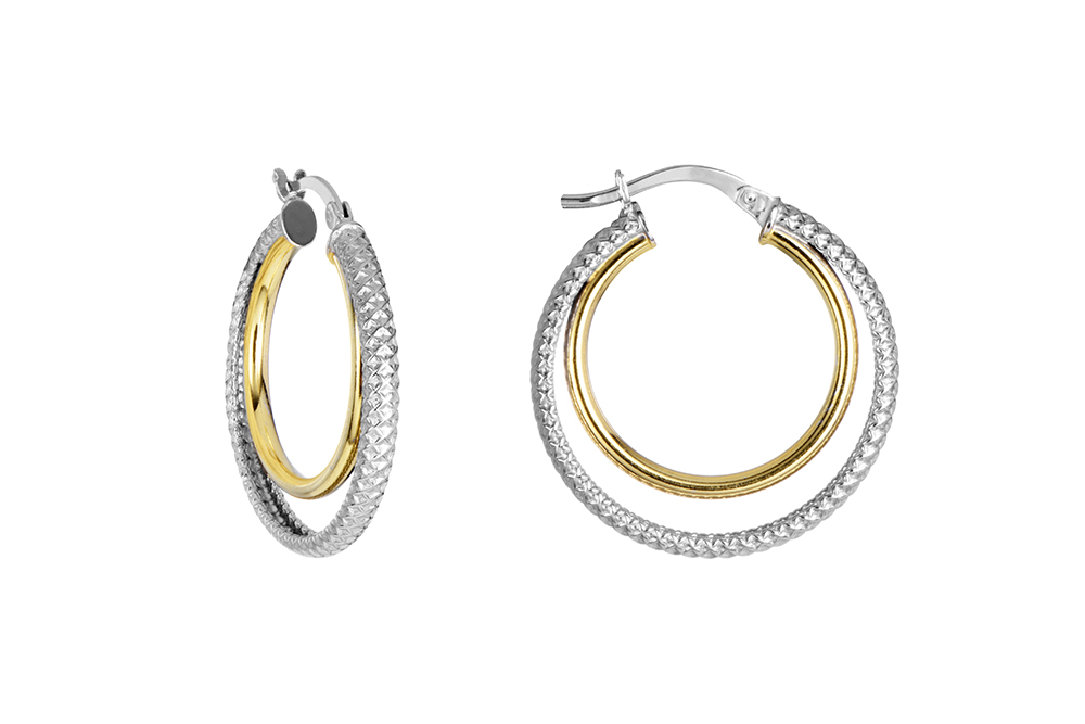 Sterling silver bicolour hoop earring