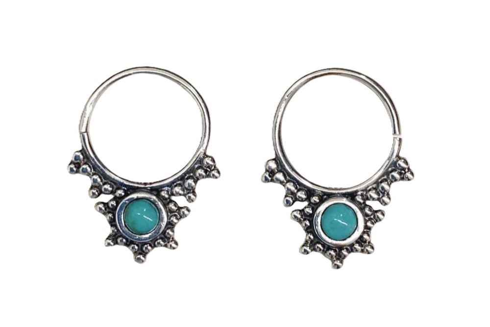 Sterling silver reconstituted stone arabic style hoop earring