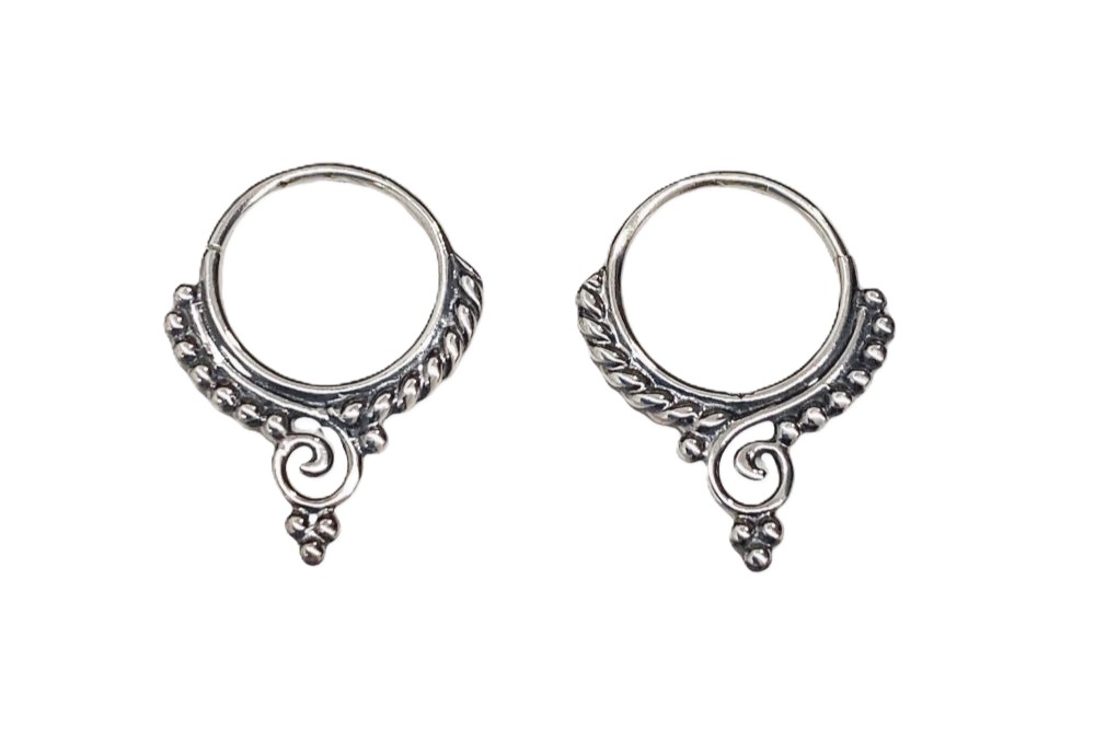Sterling silver arabic style hoop earring