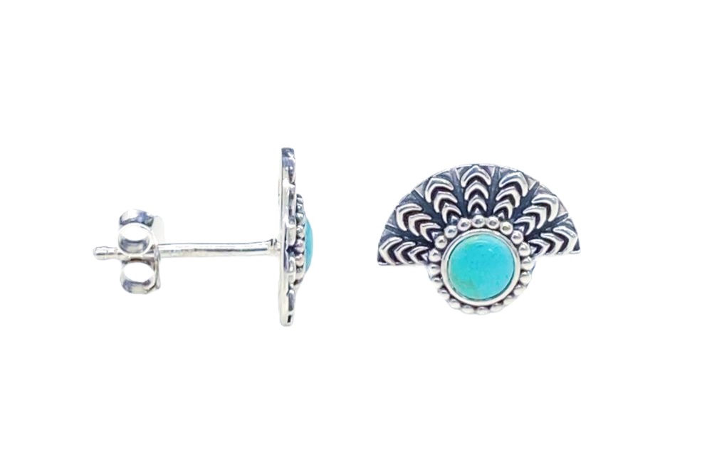 Sterling silver fan reconstituted stone earring