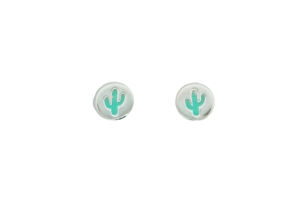 Pendiente plata 925 placa cactus 8mm esmalte