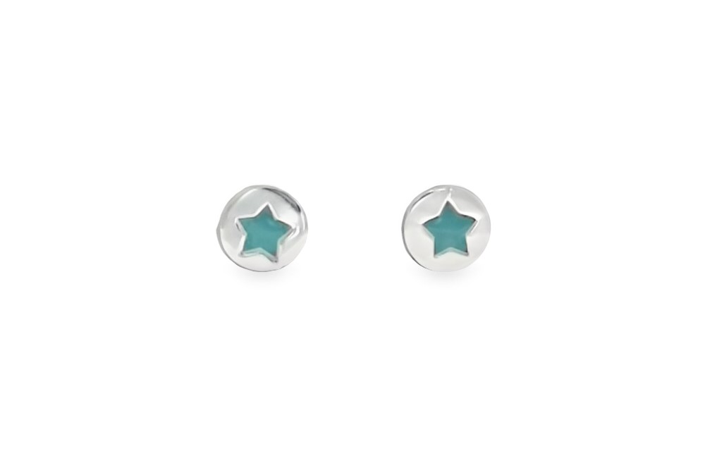 Sterling silver enamel 8mm tag star earring