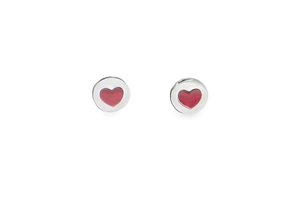 Pendiente plata 925 placa 8mm corazon esmalte