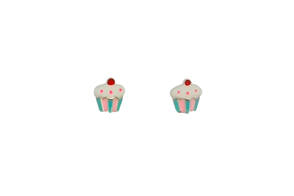 [16226EEMXPL] Sterling silver enamel cupcake earring