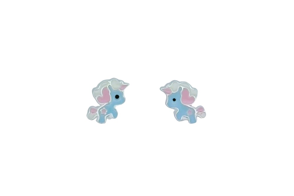 [16232EEACPL] Sterling silver enamel unicorn earring