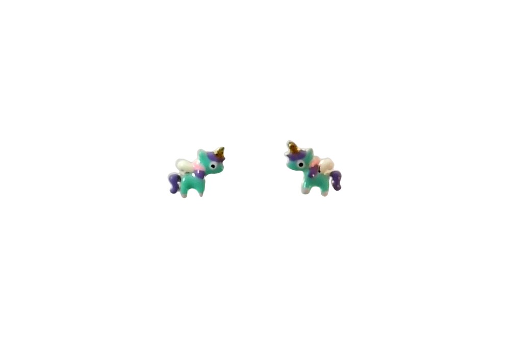 [16234EEMXPL] Sterling silver enamel unicorn earring