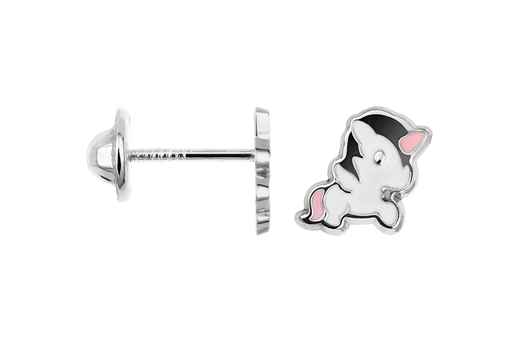 Sterling silver enamel unicorn earring