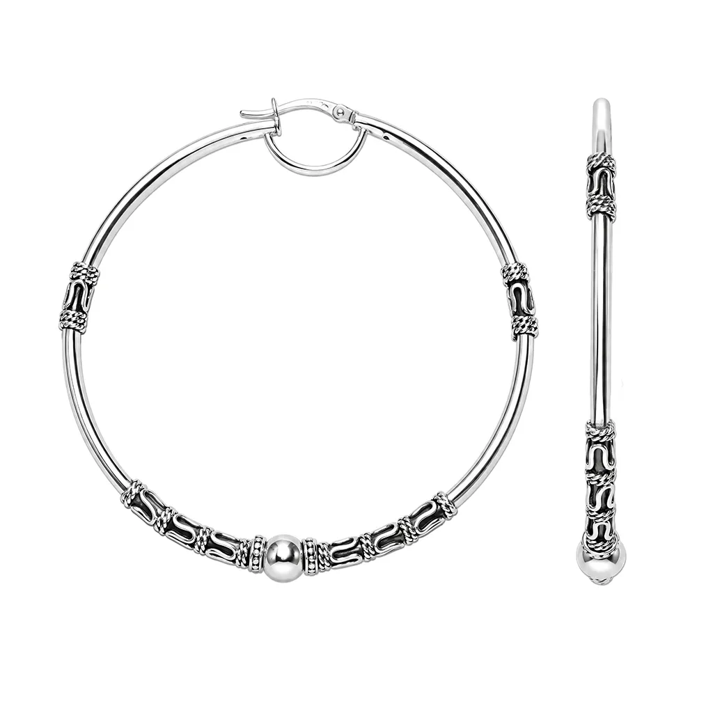 Sterling silver bali hoop earring
