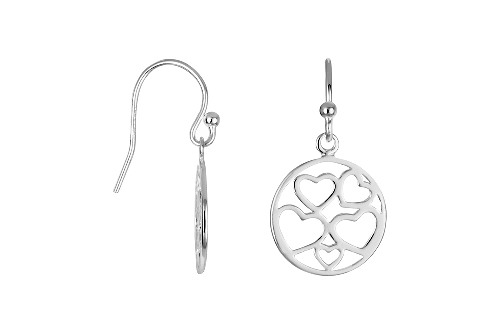 Pendiente plata 925 circulos con corazones