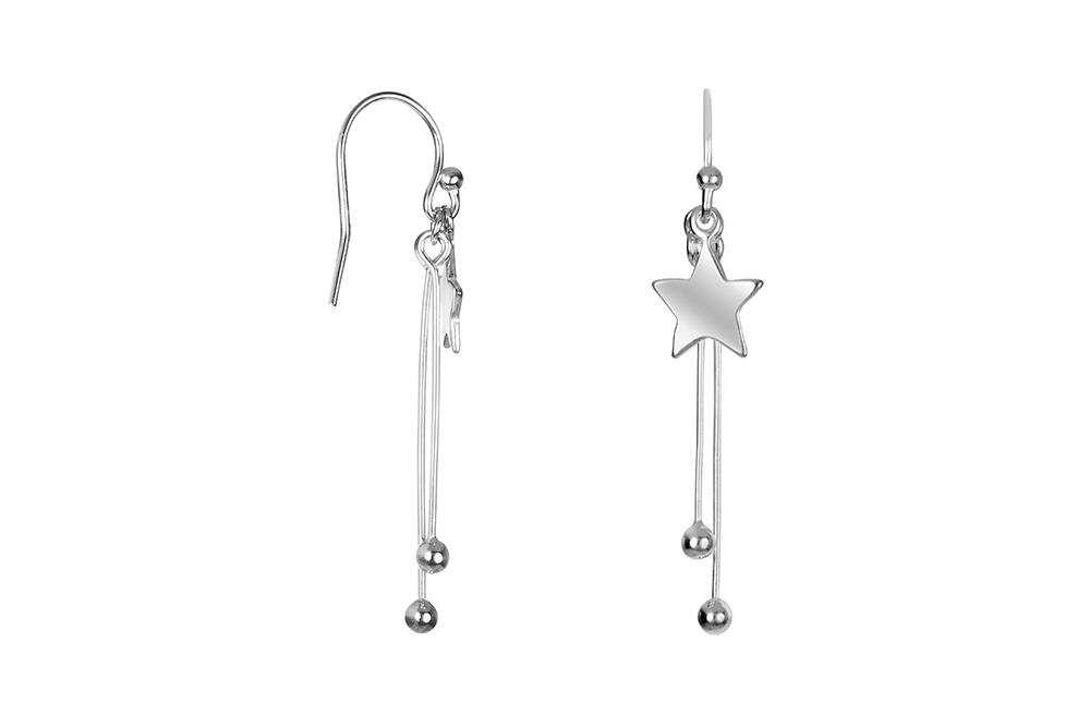 Pendiente plata 925 estrella con 2 barras 0.7mm