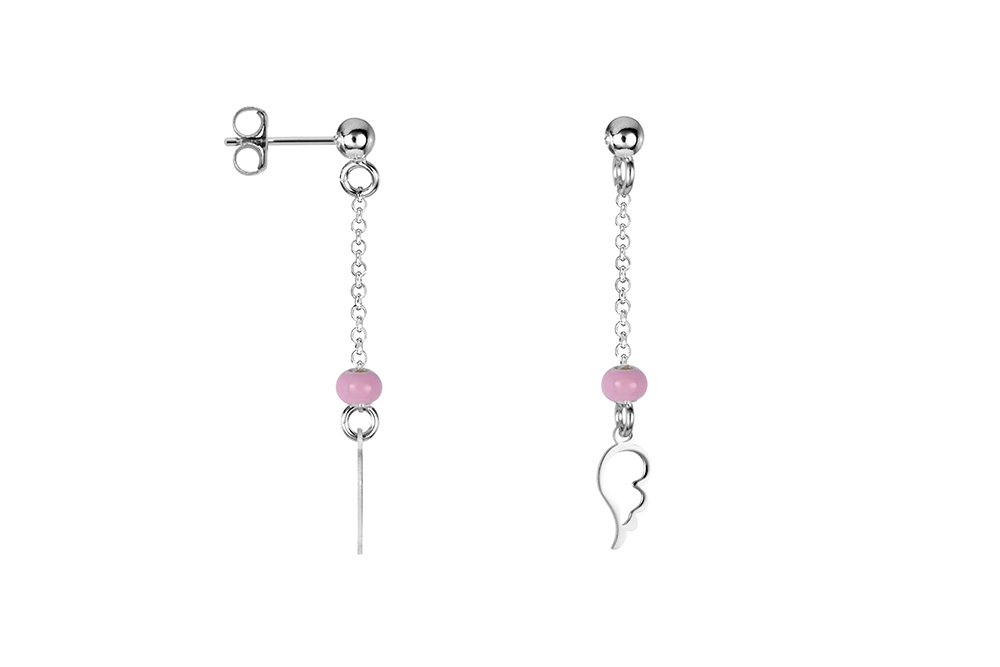 Sterling silver chain with bead enamel & wing earring