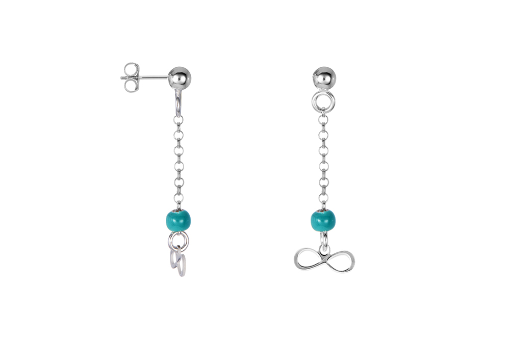 Sterling silver chain with enamel bead & infinity symbol earring