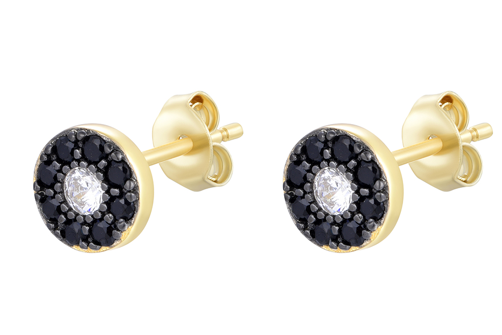 [16651EZBLNEDO] Sterling silver two circles zirconia earring