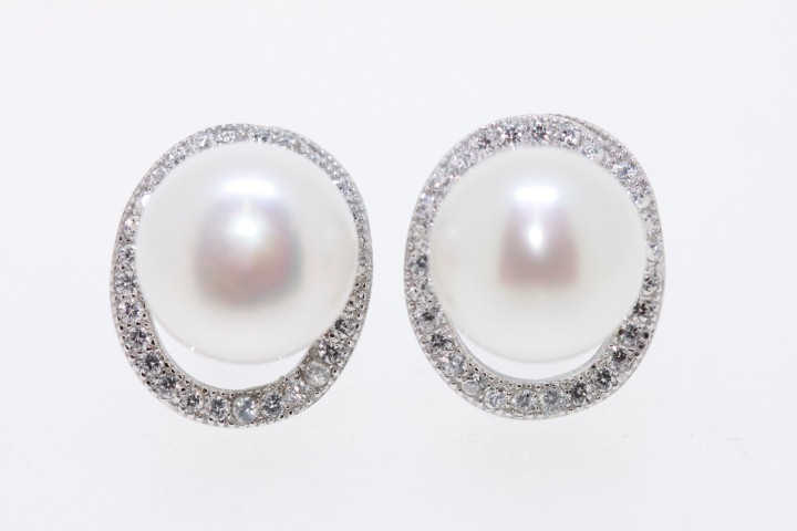 Pendiente plata 925 perla con zirconitas