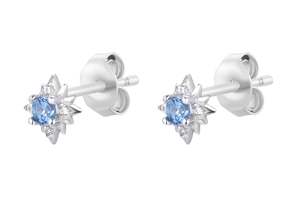 Sterling silver zirconia compass rose earring