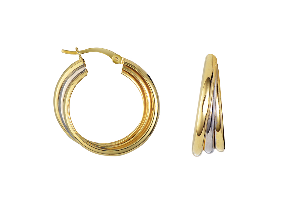 Sterling silver triple bicolour hoop earring