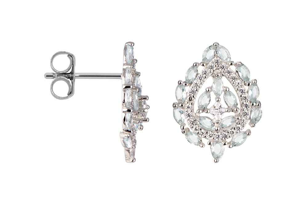 Pendiente plata 925 aqua calcedony con zirconitas blancas