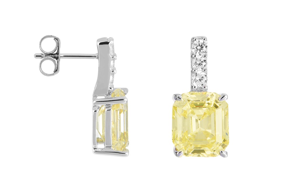 Sterling silver 8mm yellow zirconia with white zirconia earring