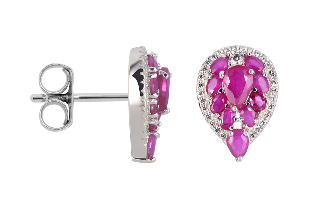 Sterling silver 16x11 drop rubí with white zirconia earring