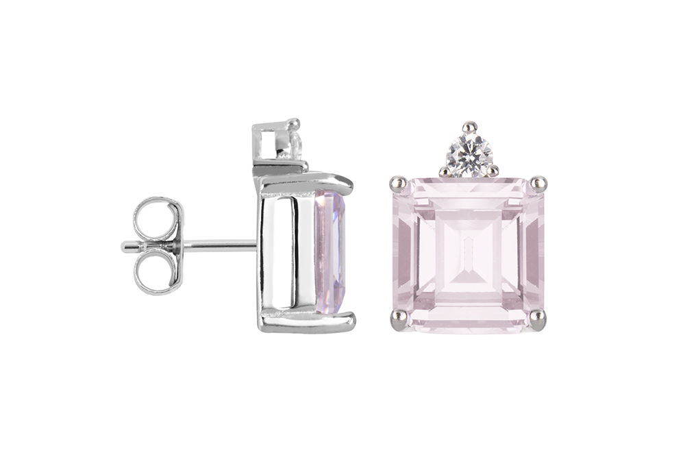 Pendiente plata 925zirconita cuadrada 8mm con zirconita blanca