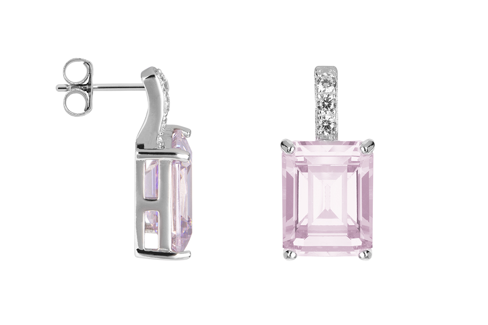 Pendiente plata 925 zirconita rectangular 10x8mm con zirconitas blancas