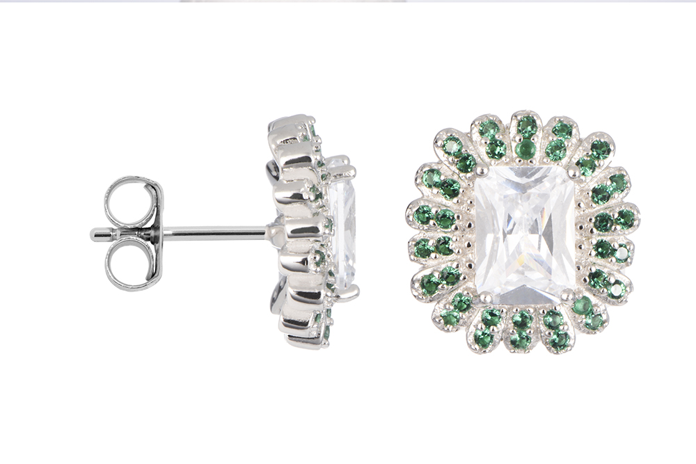 Sterling silver emerald & white zirconia earring