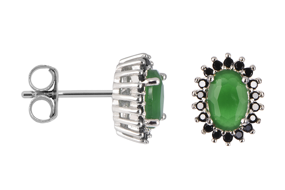 [16791EZNEESRD] Sterling silver 9x7mm oval zirconia earring