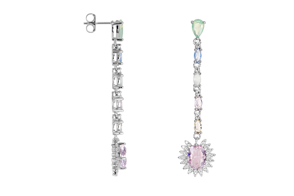 Sterling silver mix stones & white zirconia long earring