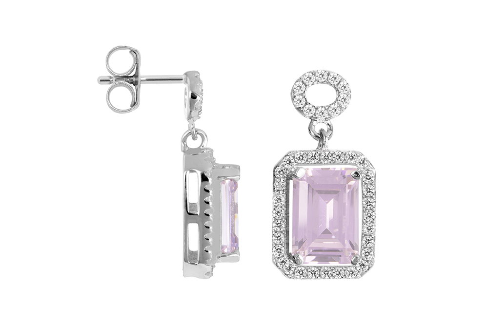 Sterling silver rectangular zirconia earring