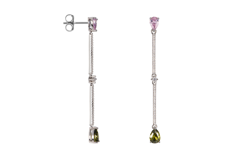 [16795EZBLROOLRD] Sterling silver mix zirconia long earring